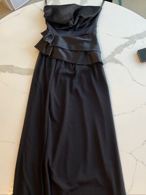 Max & Cleo Black Strapless Satin Ruffled Evening Gown
